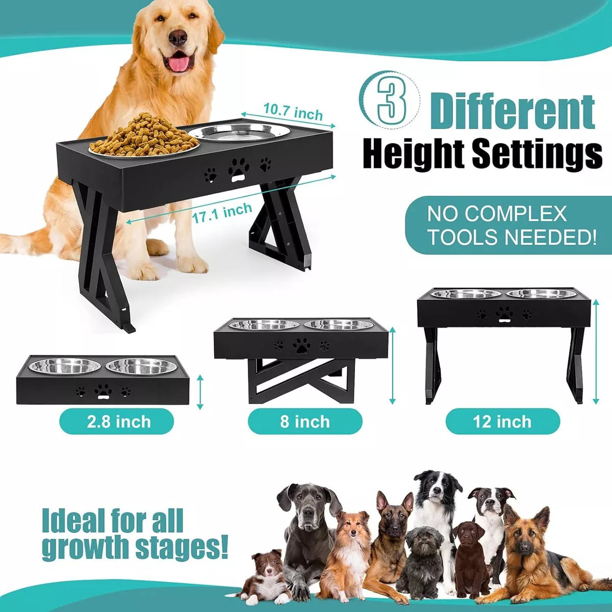 Comedero Bebedero Ajustable Para Mascotas