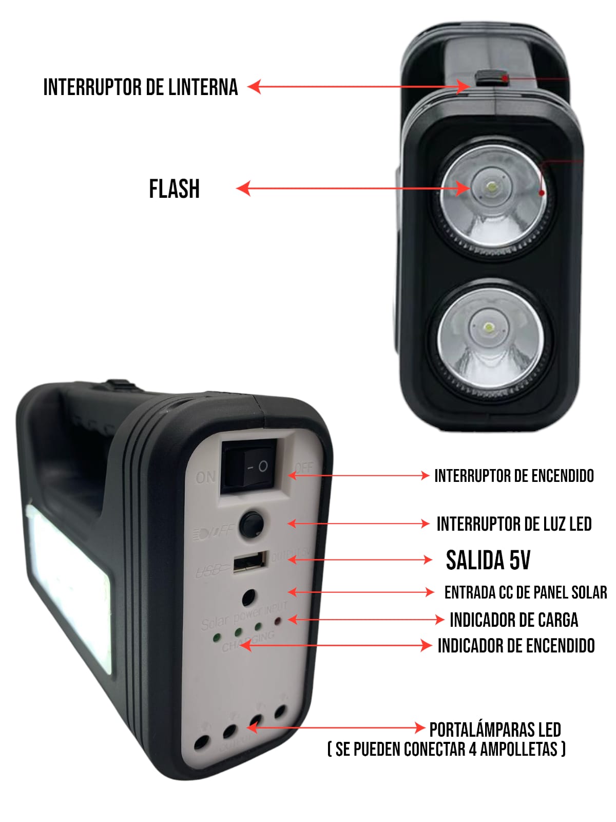Kit Linterna Recargable Solar y usb