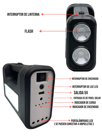 Kit Linterna Recargable Solar y usb